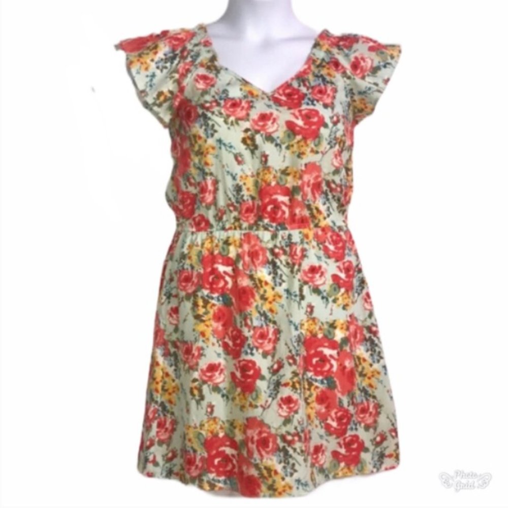 Floral Dress Flutter Sleeves Gathered Trixxi Small